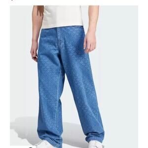 Adidas Rare Men's Denim Monogram Logo Baggy Pants Jeans Sz M Blue (IX6720)